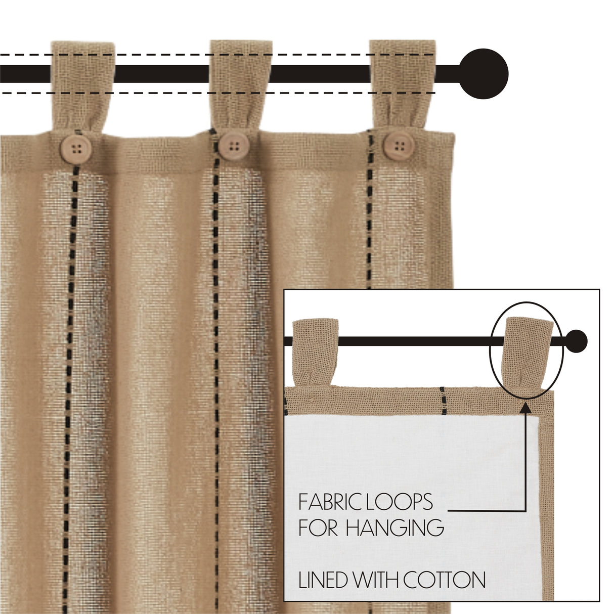 Stitched Burlap Curtain Set