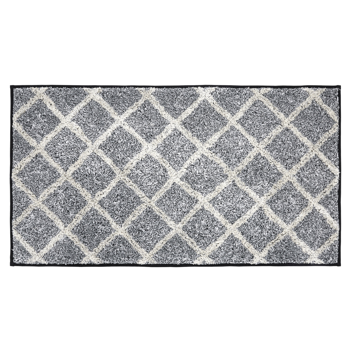 VHC Brands Frayed Lattice Denim Grey 2pc Bathhmat Set, 20x30 and 27x48