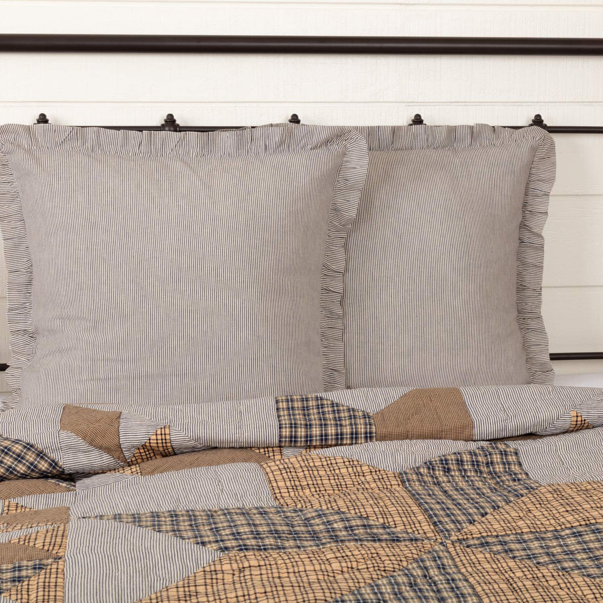 Dakota Star Farmhouse Blue Ticking Stripe Fabric Euro Sham Set of 2 26x26