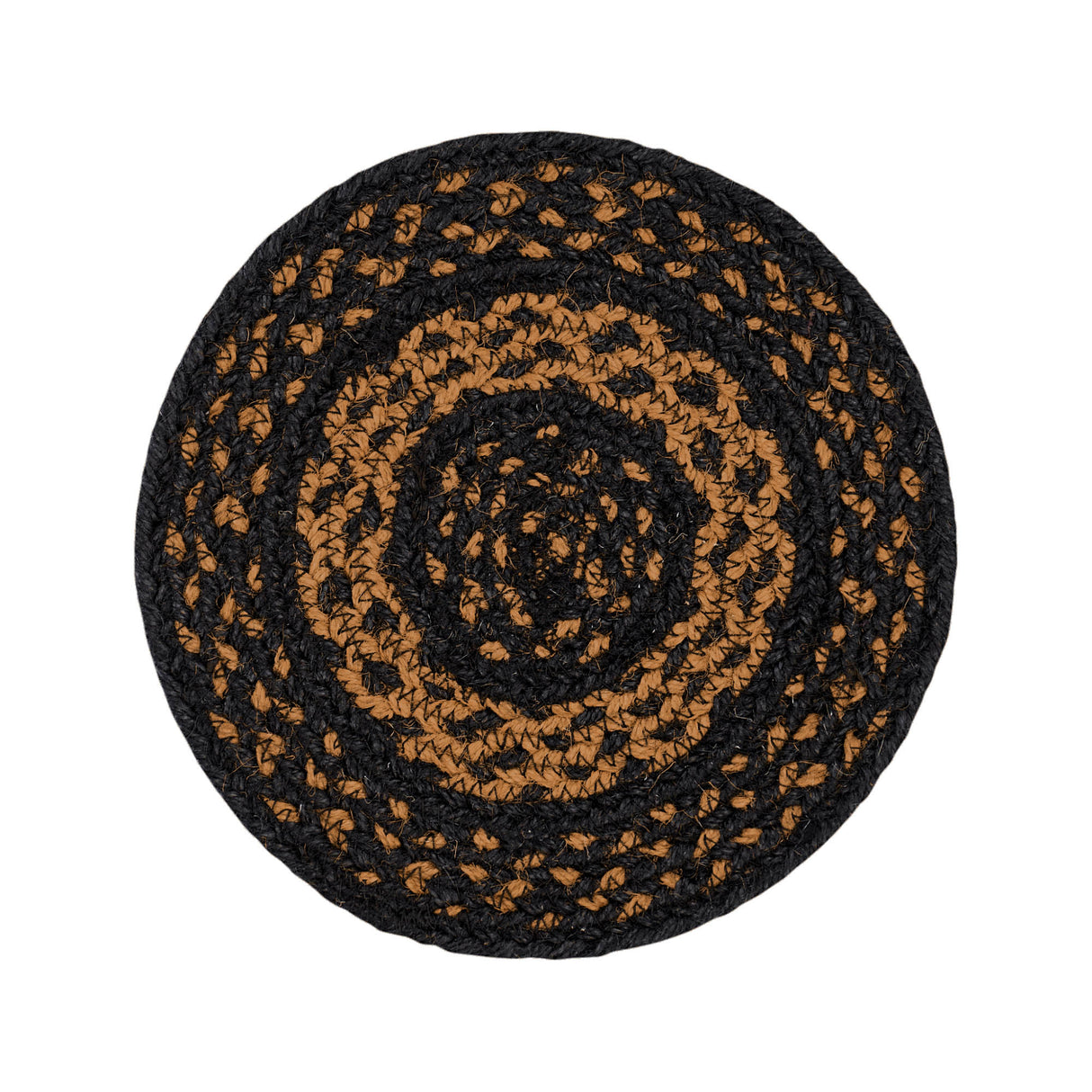 Black & Tan Braided Jute Mat Trivet Placemat, Round, Black, 15 inch, Set of 3