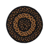 Black & Tan Braided Jute Mat Trivet Placemat, Round, Black, 15 inch, Set of 3