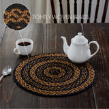 Black & Tan Braided Jute Mat Trivet Placemat, Round, Black, 8 inch, Set of 3