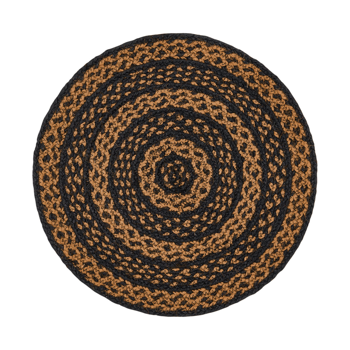 Black & Tan Braided Jute Mat Trivet Placemat, Round, Black, 8 inch, Set of 3
