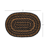 Black & Tan Dining Table Placemat, Braided Jute, Oval, Black, 10x15, 8 Pack 8 Pack