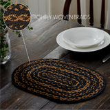 Black & Tan Dining Table Placemat, Braided Jute, Oval, Black, 10x15, 12 Pack 12 Pack
