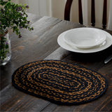 Black & Tan Dining Table Placemat, Braided Jute, Oval, Black, 10x15, 8 Pack 8 Pack