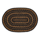 Black & Tan Dining Table Placemat, Braided Jute, Oval, Black, 12x18, 2 Pack