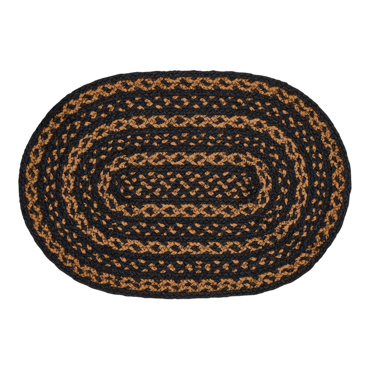 Black & Tan Dining Table Placemat, Braided Jute, Oval, Black, 12x18, 12 Pack 12 Pack