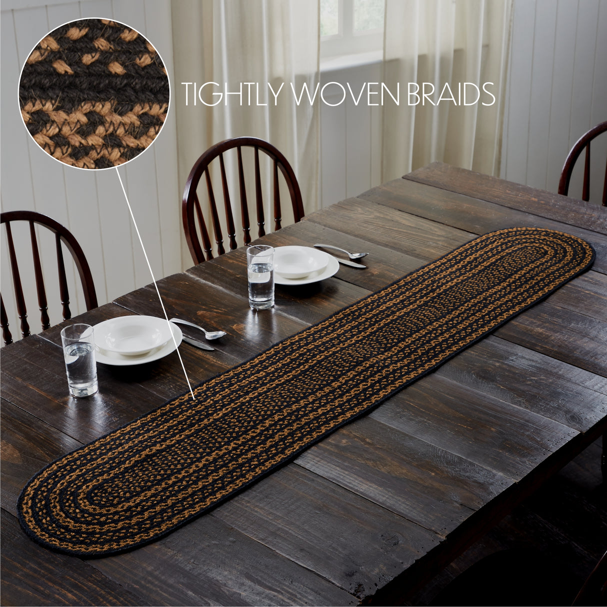 Black & Tan Country Black 13x72 Table Runner & 6 pc 10x15 Placemat Set