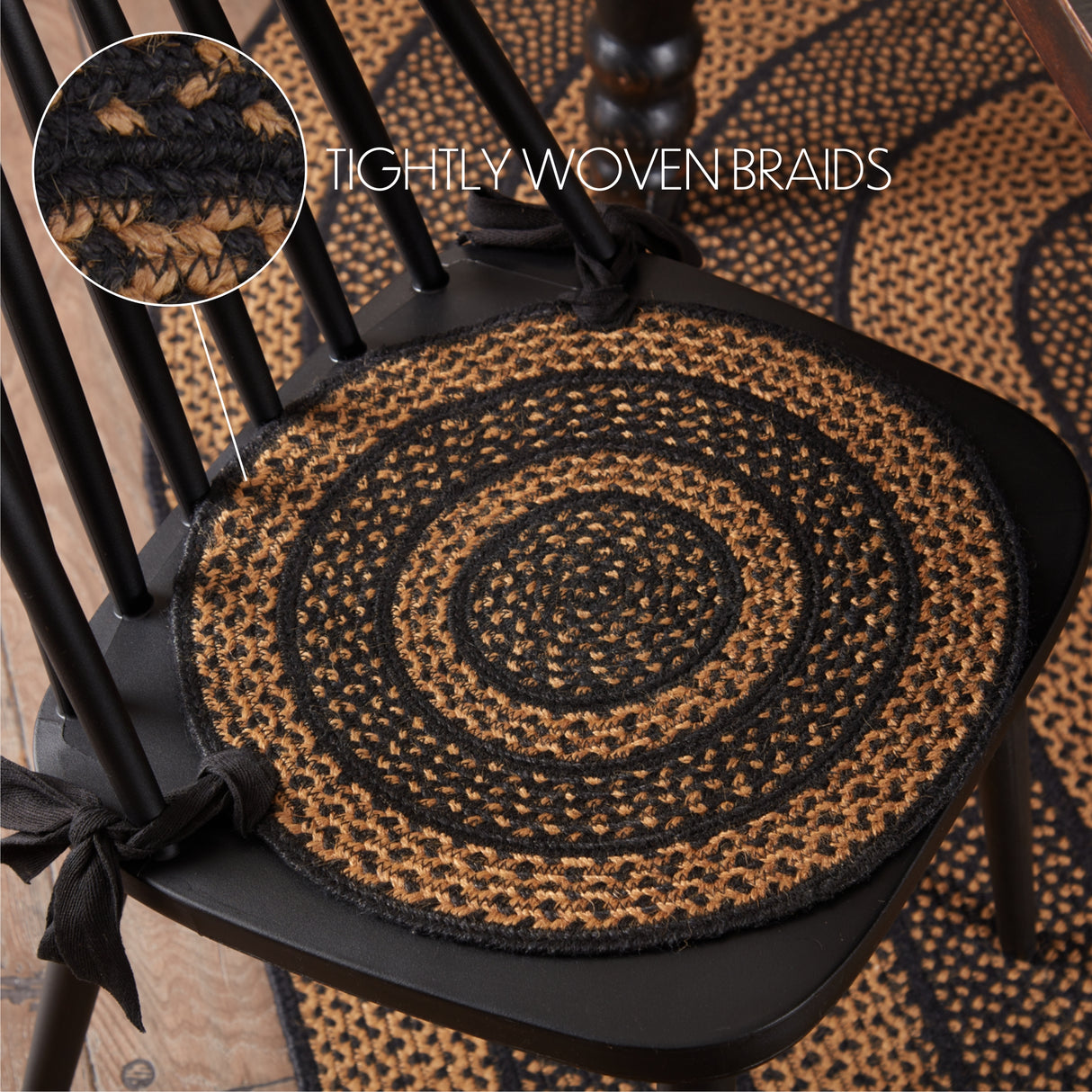 Black & Tan 15 Inch Braided Jute Chair Pad