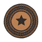 Farmhouse Star, Braided Jute Mat Trivet Placemat, Round, Black Tan, 15 inch, Set of 3