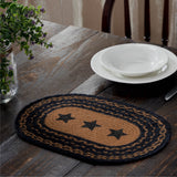 Farmhouse Star Dining Table Placemat, Braided Jute, Oval, Black Tan, 12x18, 8 Pack 8 Pack