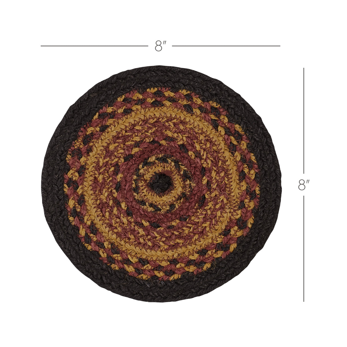 Heritage Farms, Braided Jute Mat Trivet Placemat, Round, Red Black Tan, 8 inch, Set of 3