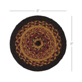 Heritage Farms, Braided Jute Mat Trivet Placemat, Round, Red Black Tan, 8 inch, Set of 3