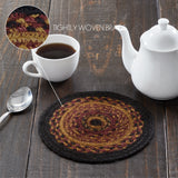 Heritage Farms, Braided Jute Mat Trivet Placemat, Round, Red Black Tan, 8 inch, Set of 3