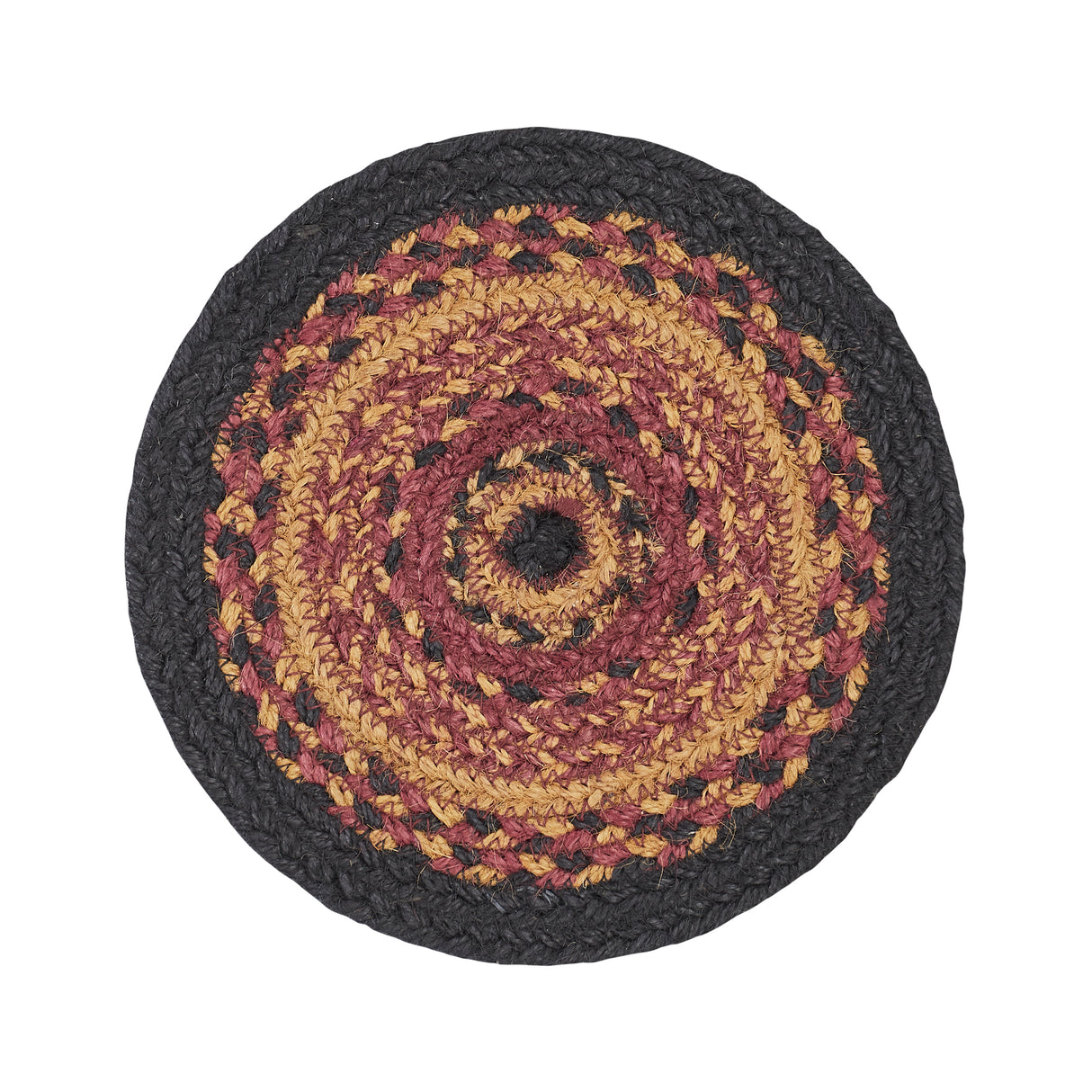 Heritage Farms, Braided Jute Mat Trivet Placemat, Round, Red Black Tan, 8 inch, Set of 3