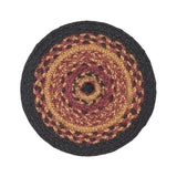Heritage Farms, Braided Jute Mat Trivet Placemat, Round, Red Black Tan, 8 inch, Set of 3