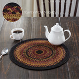 Heritage Farms, Braided Jute Mat Trivet Placemat, Round, Red Black Tan, 15 inch, Set of 3