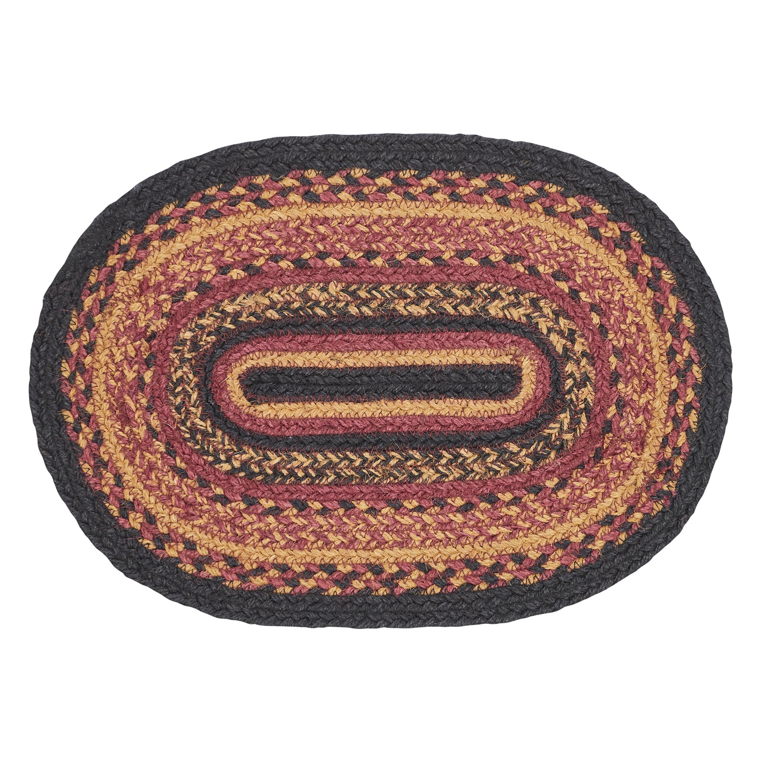 Heritage Farms Dining Table Placemat, Braided Jute, Oval, Red Black Tan. 10x15, 6 Pack 6 Pack