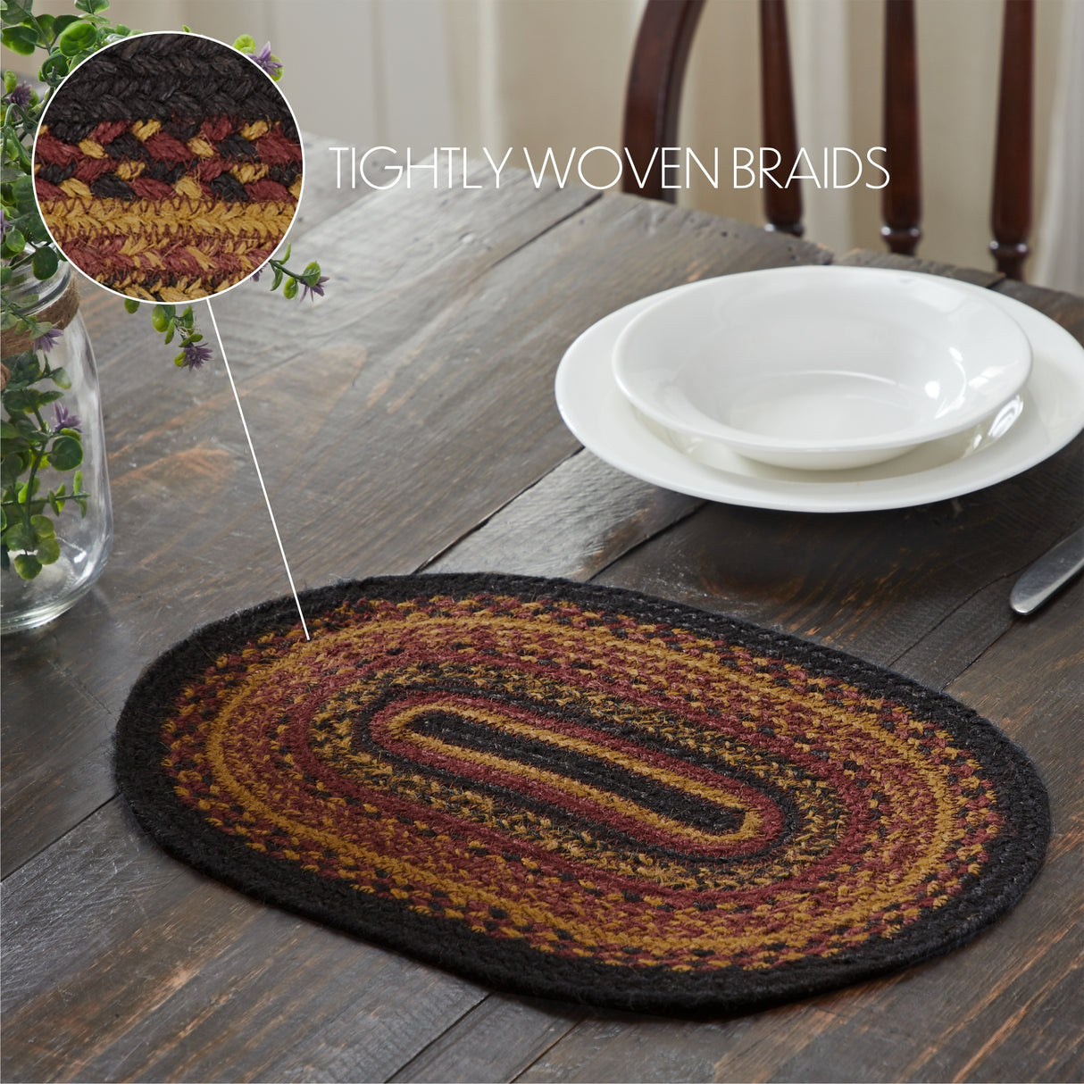 Heritage Farms Mustard Tan 13x72 Table Runner & 6 pc 12x18 Placemat Set