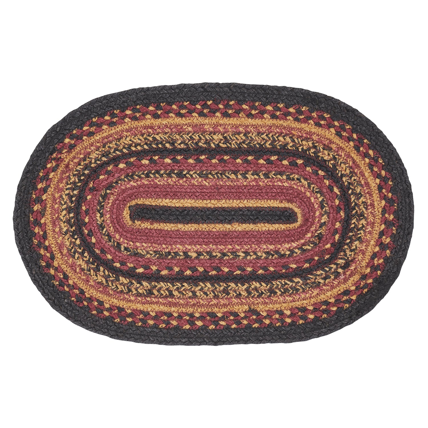 Heritage Farms Dining Table Placemat, Braided Jute, Oval, Red Black Tan. 12x18, 6 Pack 6 Pack