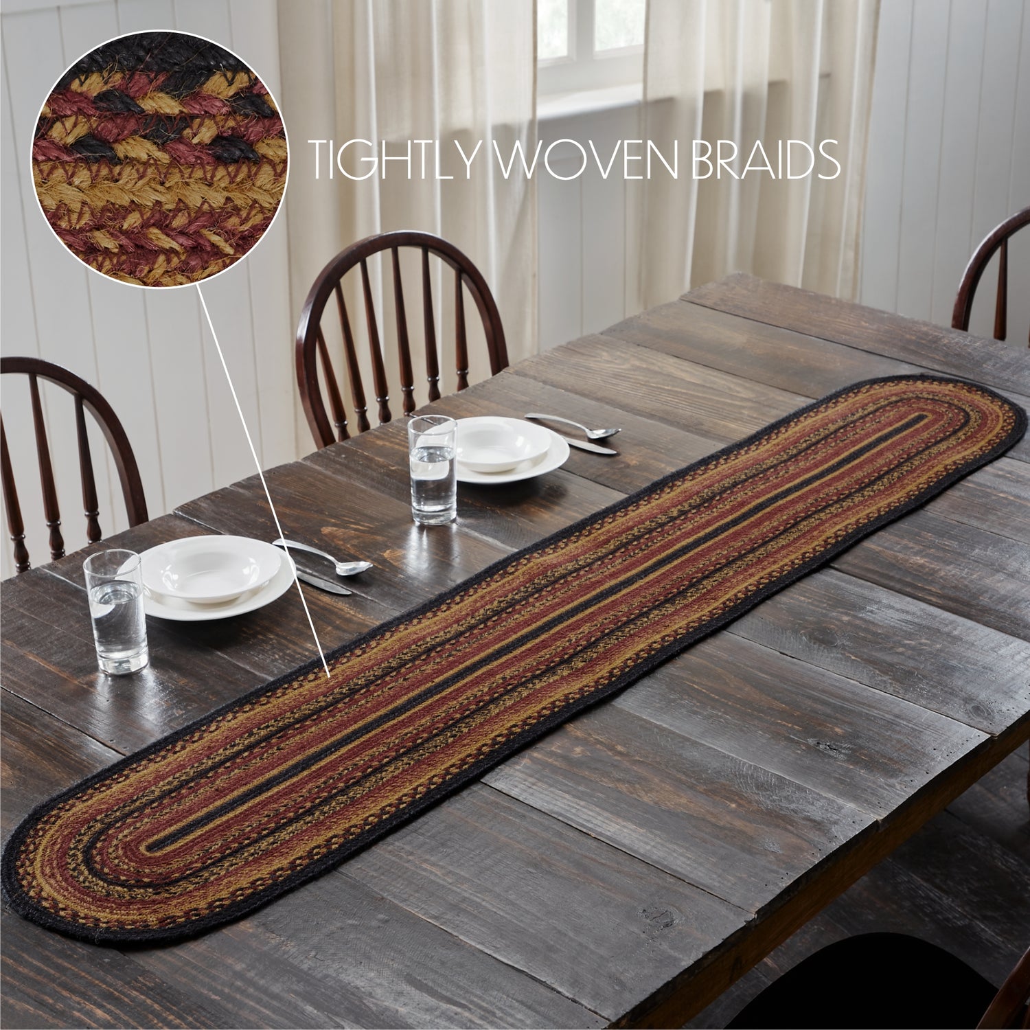 Heritage Farms Mustard Tan 13x72 Table Runner & 6 pc 12x18 Placemat Set