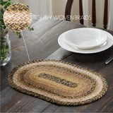 Kettle Grove, Dining Table Placemat, Braided Jute, Oval, Tan & Black, 10x15, 6 Pack 6 Pack
