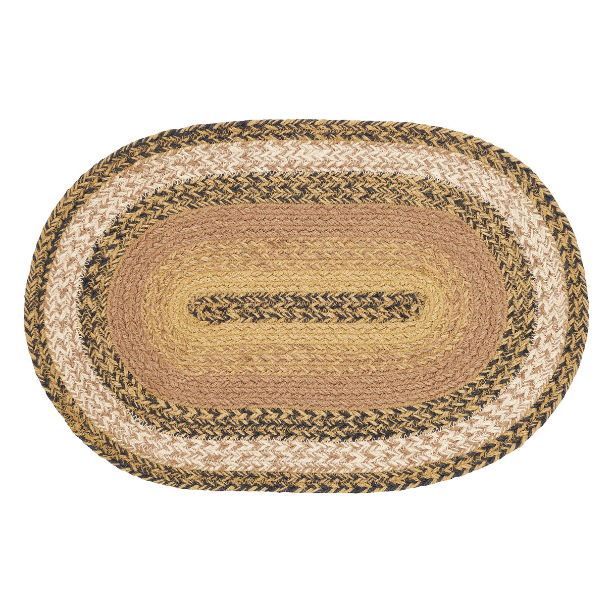 Kettle Grove, Dining Table Placemat, Braided Jute, Oval, Tan & Black, 12x18, 2 Pack