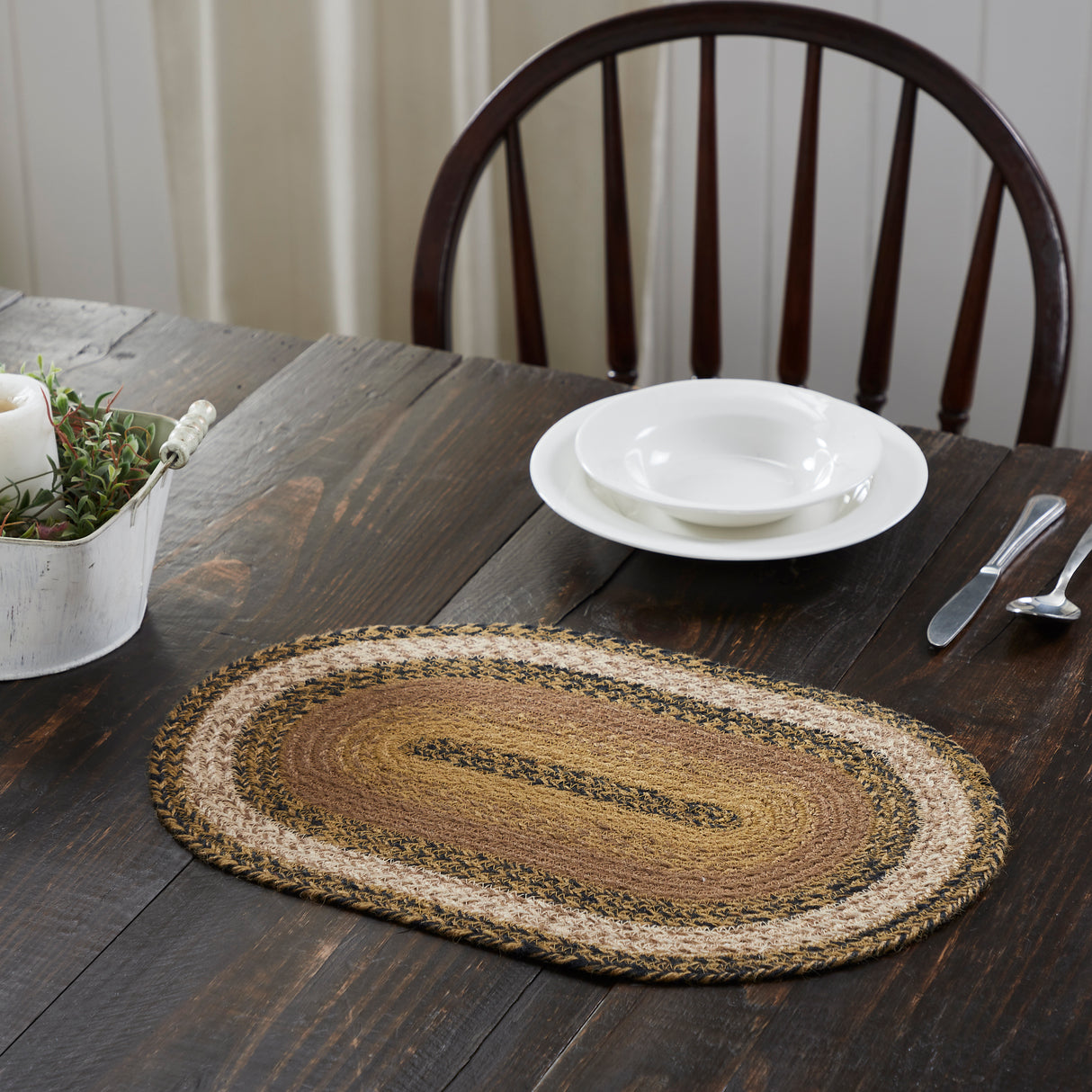 Kettle Grove, Dining Table Placemat, Braided Jute, Oval, Tan & Black, 12x18, 4 Pack 4 Pack