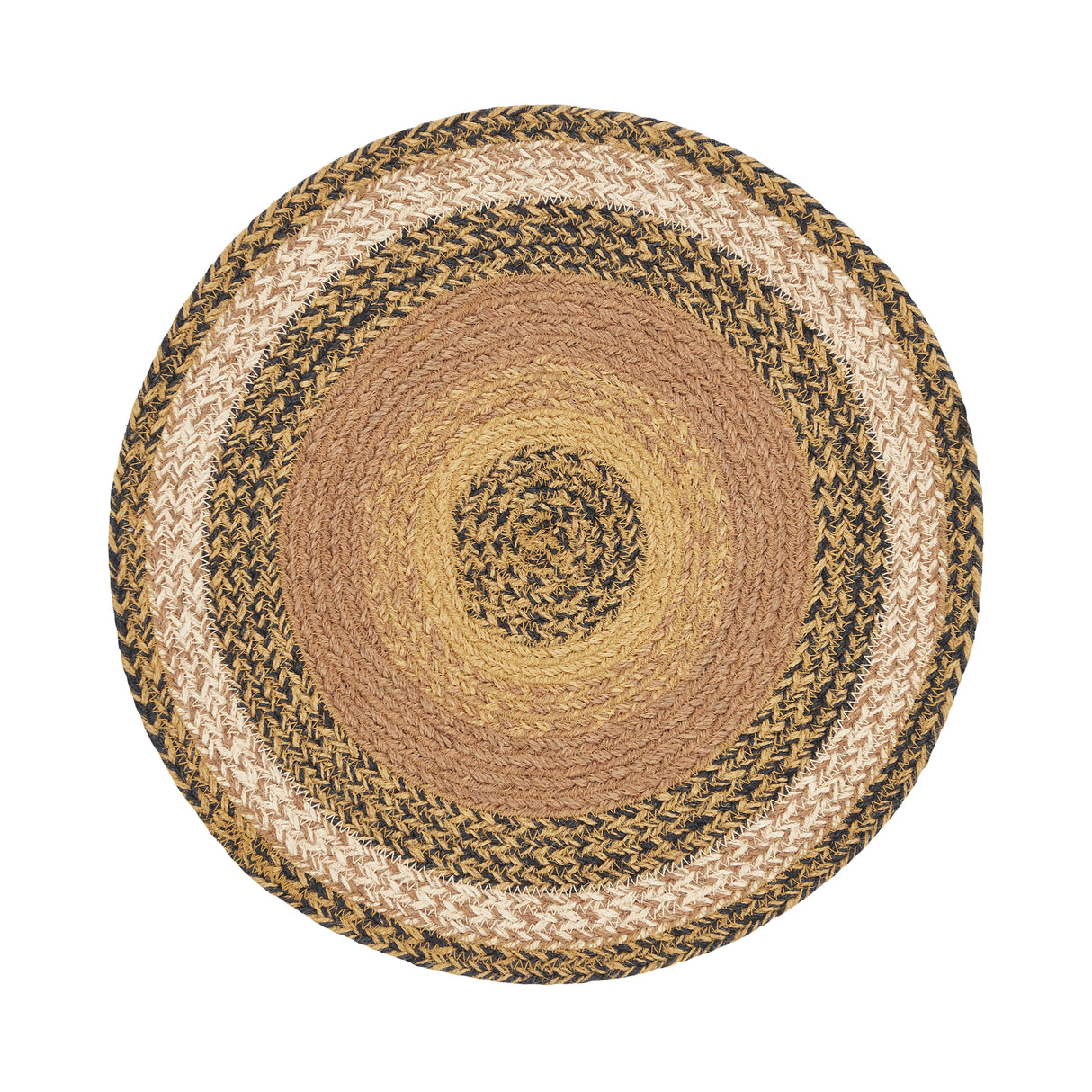 Kettle Grove, Braided Jute Mat Trivet Placemat, Round, Black Tan, 15 inch, Set of 3