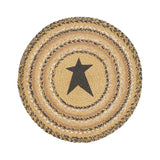 Kettle Grove, Braided Jute Mat Trivet Placemat, Star, Round, Black Tan, 15 inch, Set of 3