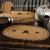Kettle Grove, Dining Table Placemat, Braided Jute, Stars, Oval, Tan & Black, 10x18, 4 Pack 4 Pack