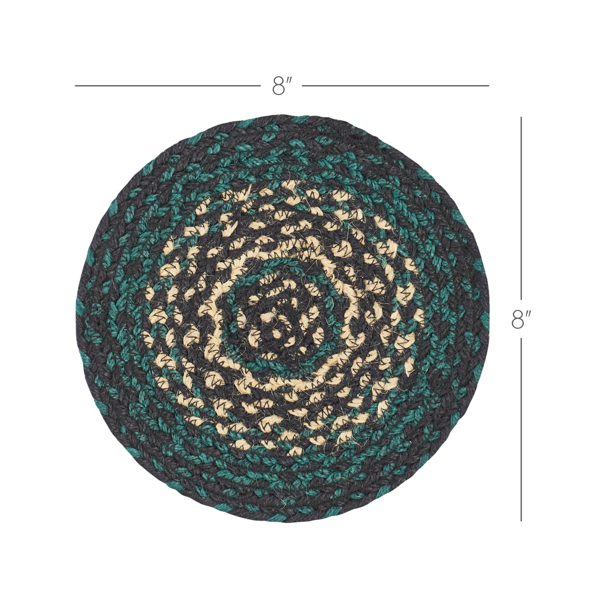 Pine Grove, Braided Jute Mat Trivet Placemat, Round, Green, 8 inch, Set of 3