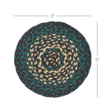 Pine Grove, Braided Jute Mat Trivet Placemat, Round, Green, 8 inch, Set of 3