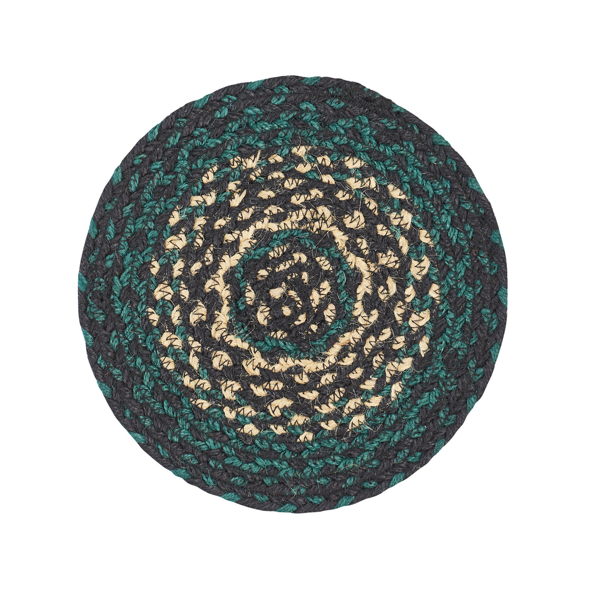 Pine Grove, Braided Jute Mat Trivet Placemat, Round, Green, 8 inch, Set of 3