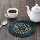 Pine Grove, Braided Jute Mat Trivet Placemat, Round, Green, 8 inch, Set of 3
