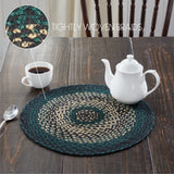 Pine Grove, Braided Jute Mat Trivet Placemat, Round, Green, 15 inch, Set of 3