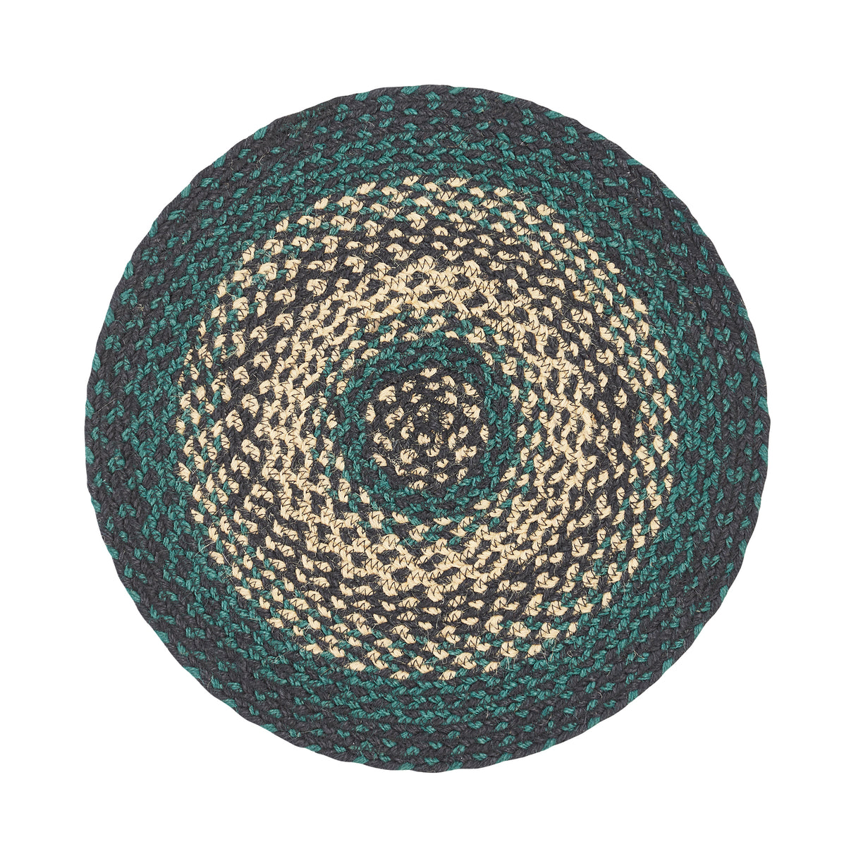 Pine Grove, Braided Jute Mat Trivet Placemat, Round, Green, 15 inch, Set of 3