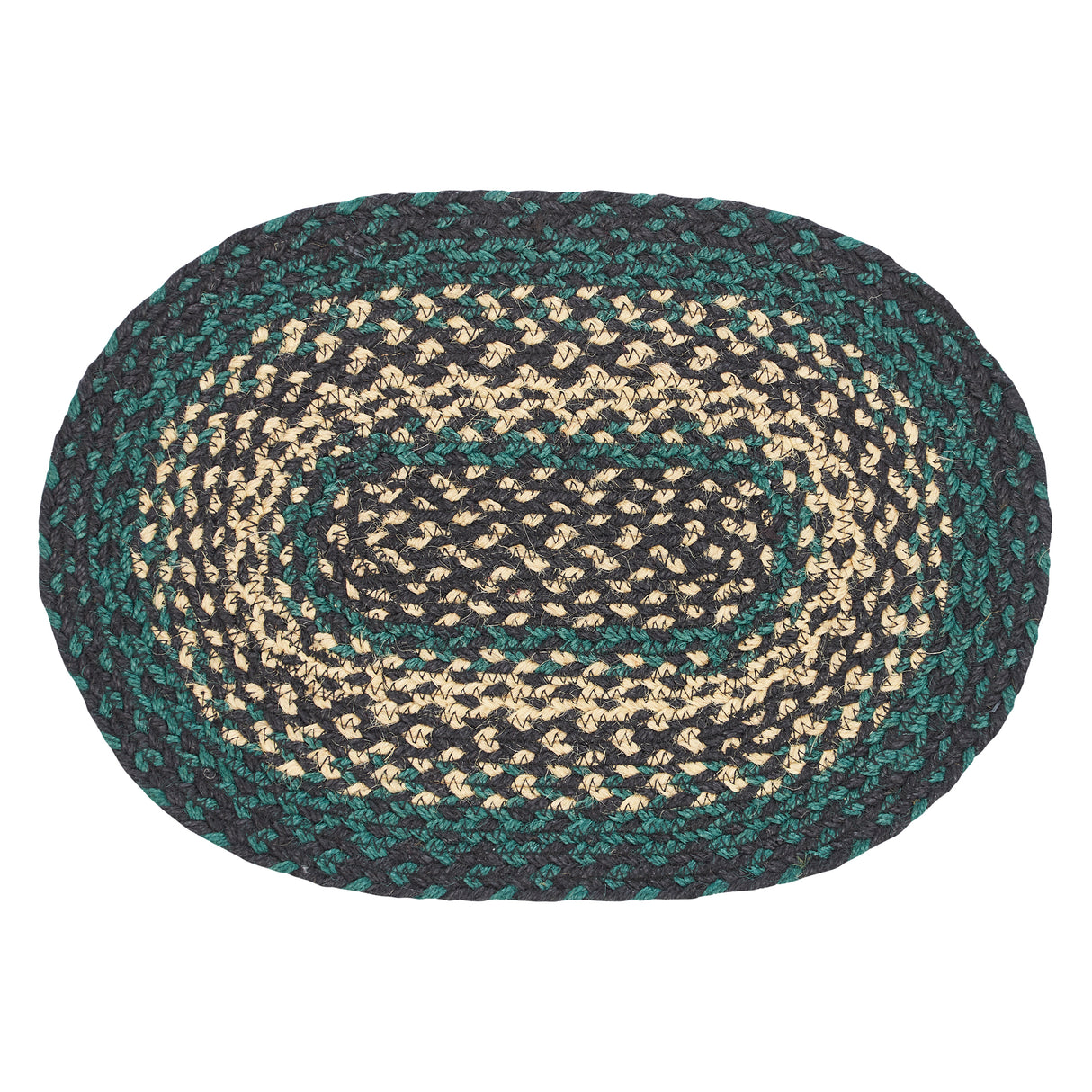 Pine Grove, Dining Table Placemat, Braided Jute, Oval, Green, 10x15, 4 Pack 4 Pack
