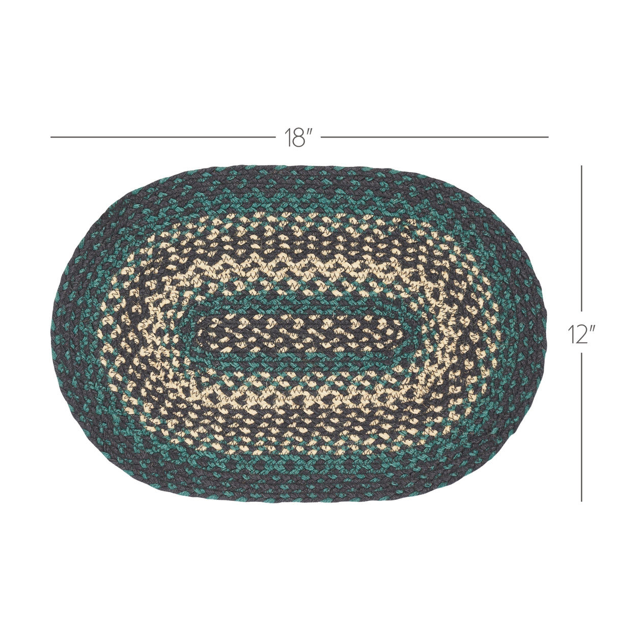 Pine Grove, Dining Table Placemat, Braided Jute, Oval, Green, 12x18, 12 Pack 12 Pack