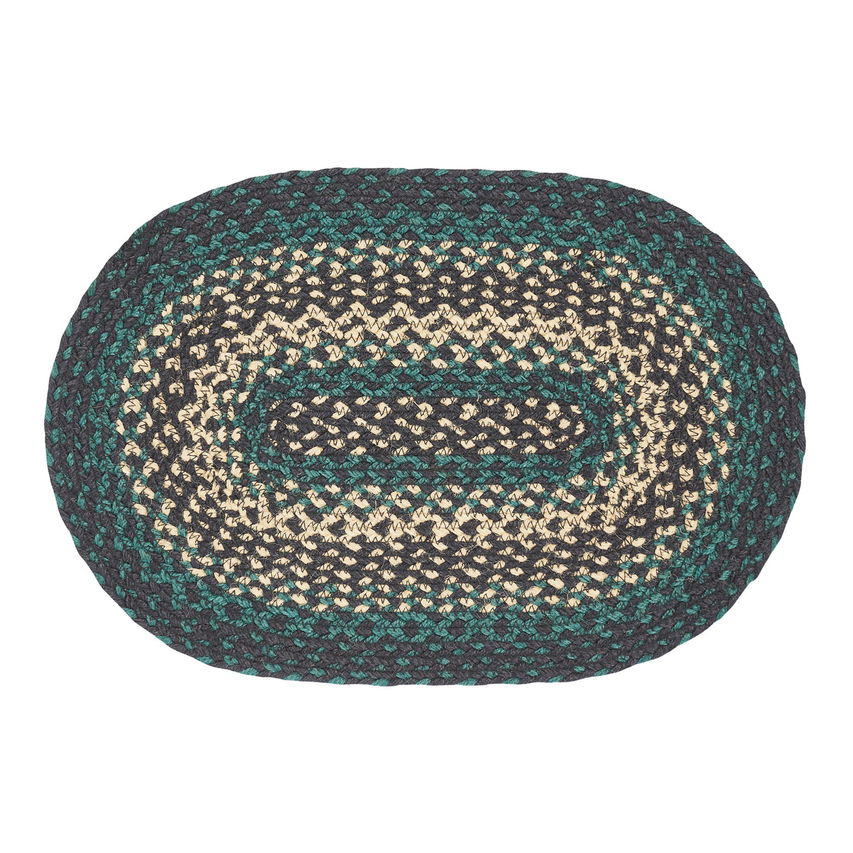 Pine Grove, Dining Table Placemat, Braided Jute, Oval, Green, 12x18, 6 Pack 6 Pack