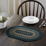 Pine Grove, Dining Table Placemat, Braided Jute, Oval, Green, 12x18, 2 Pack