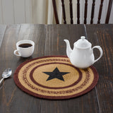 Potomac, Braided Jute Mat Trivet Placemat, Round, Star, Red Tan Blue, 15 inch, Set of 3