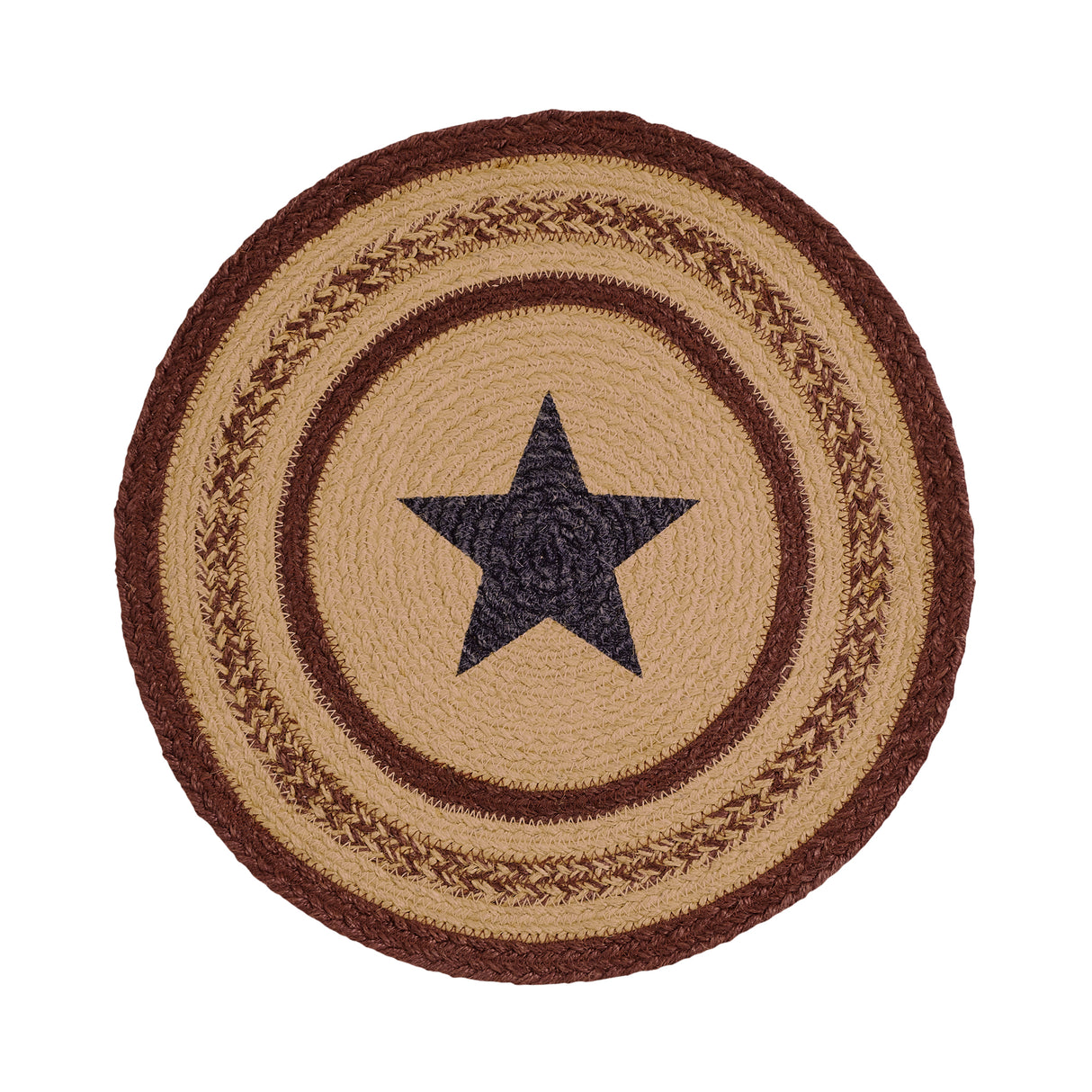 Potomac, Braided Jute Mat Trivet Placemat, Round, Star, Red Tan Blue, 15 inch, Set of 3