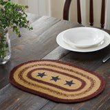 Potomac, Dining Table Placemat, Braided Jute, Oval, Stars, Red Blue Tan, 10x15, 12 Pack 12 Pack