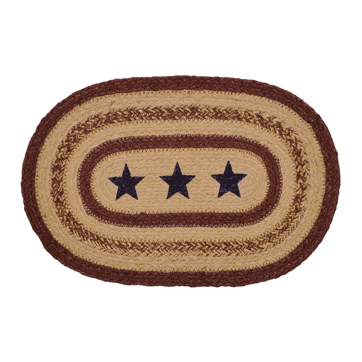 Potomac, Dining Table Placemat, Braided Jute, Oval, Stars, Red Blue Tan, 10x15, 12 Pack 12 Pack