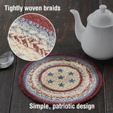 Celebration Braided Jute Mat Trivet Placemat, Round, Red Creme Blue, 8 inch, Set of 3