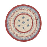 Celebration Braided Jute Mat Trivet Placemat, Round, Red Creme Blue, 8 inch, Set of 3