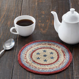 Celebration Braided Jute Mat Trivet Placemat, Round, Red Creme Blue, 8 inch, Set of 3