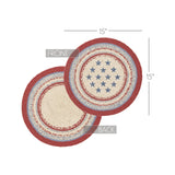Celebration Braided Jute Mat Trivet Placemat, Round, Red Creme Blue, 15 inch, Set of 3